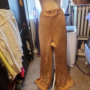 Julia Tan Embroidered Western Pants New Sz. 1X Faux Suede New Without Tags